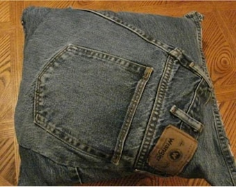 Handmade Upcycled Denim Pillow Cover, Blue Jean Decor (14x14x4)