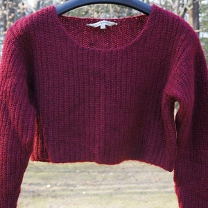 90s Oversized Grandpa Sweater | Vintage Handknit Red Pullover | Mohair Cropped Sweater