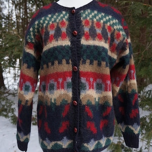 Vintage Mohair Cottagecore Grandpa Sweater - Colorful Chunky Wool Cardigan