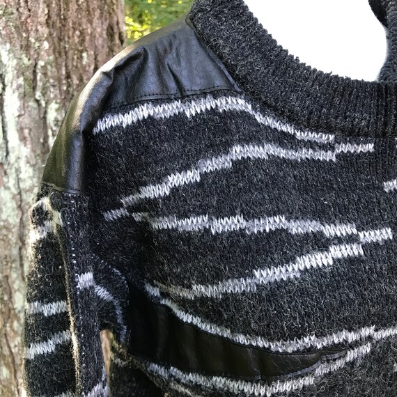 90s Vintage Abstract Faux-Leather Patchwork Knit … - image 3