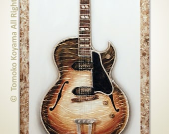 Original Painting on Canvas 24" x 48" --Gibson ES-175-- Home Decor, Wall Art by Tomoko Koyama