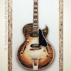 Original Painting on Canvas 24&quot; x 48&quot; --Gibson ES-175-- Home Decor, Wall Art by Tomoko Koyama