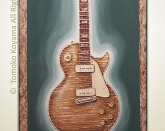 Original Painting on Canvas 24" x 48" ---Gibson Les Paul Gold Top-- Home Decor, Wall Art by Tomoko Koyama