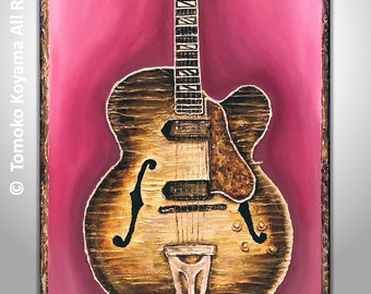 Original Painting on Canvas 24" x 48" ---Gibson Guitar Super 400 --- Home Decor, Wall Art by Tomoko Koyama