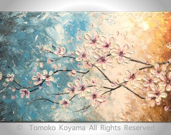 Original Impasto Abstract Art  Painting on  Gallery wrapped Canvas 48" x 24", Home Decor, -Cherry Blossoms #102- by Tomoko Koyama