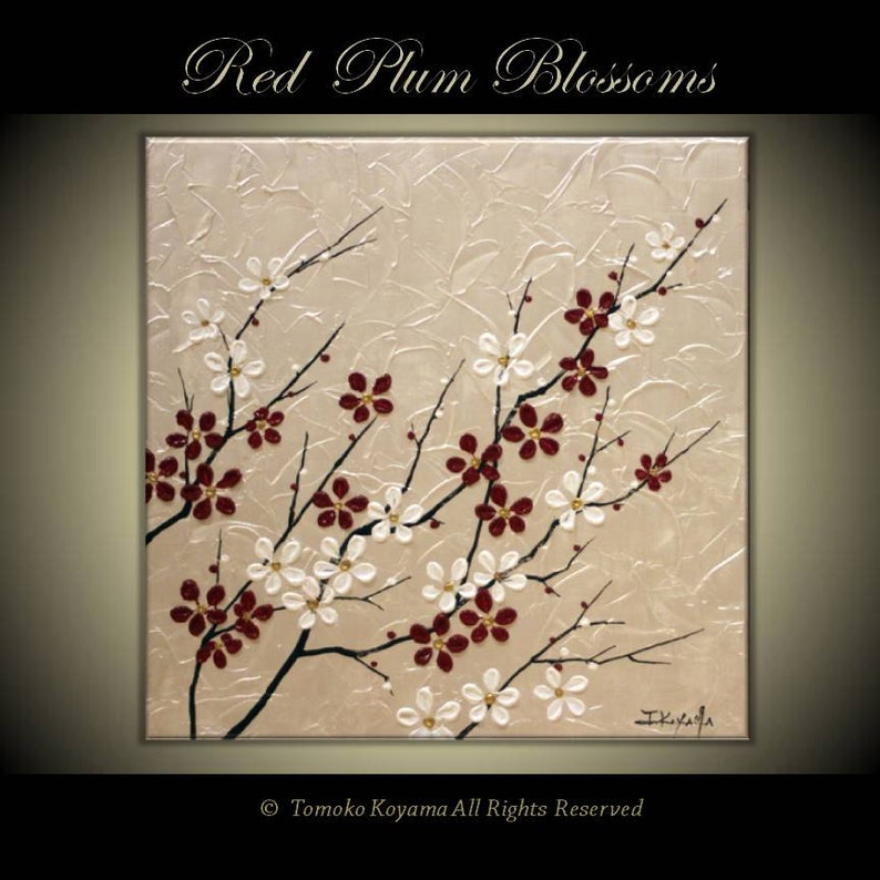 MADE TO ORDER Original Modern Art Painting on Gallery wrapped Canvas 20 x 20, Home Decor, Wall Art Plum Blossoms image 1