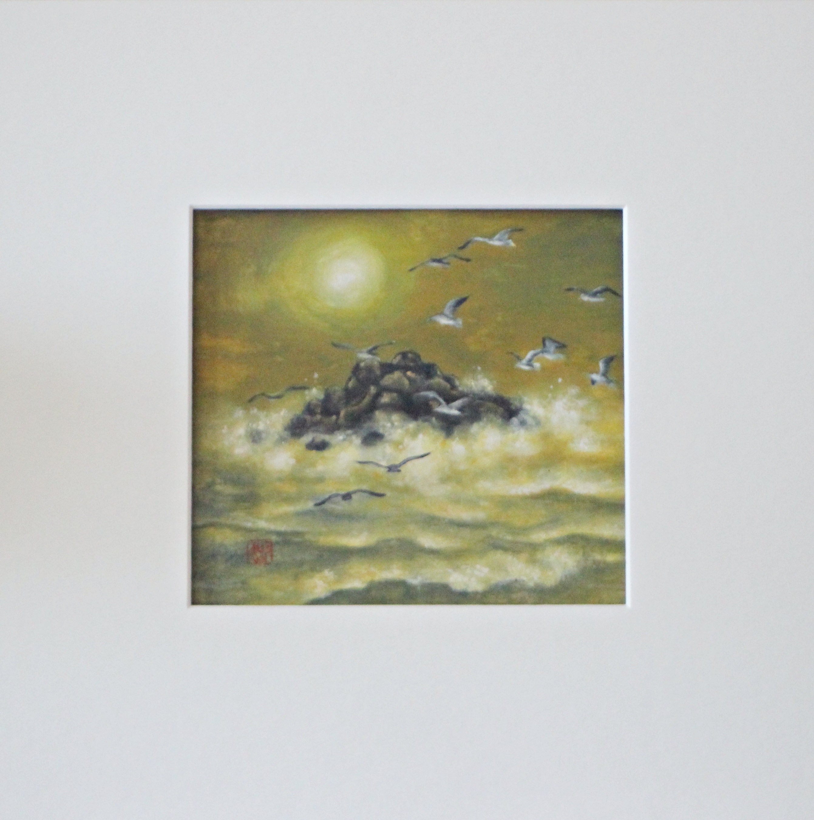 オリジナル日本画「海の岩」、日本美術（6.5インチ×6インチ） - Etsy 日本