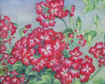 Original painting on paper "Geraniums”  6.5" x 6" painting with 12" x 12" matboard, Traditional Japanese art by Tomoko Koyama