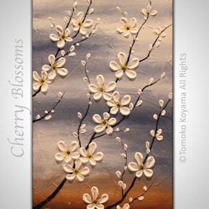 Original Modern Art  Painting on Gallery wrapped Canvas 12&quot; x 24&quot;, Home Decor, Wall Art ---Cherry Blossoms---