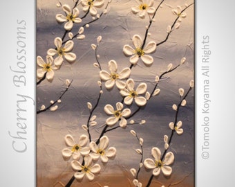 Original Modern Art  Painting on Gallery wrapped Canvas 12" x 24", Home Decor, Wall Art ---Cherry Blossoms---