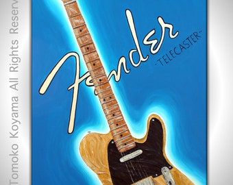 Original Painting on Canvas 24" x 48" ---Fender Telecaster--- Home Decor, Wall Art by Tomoko Koyama