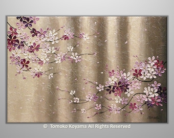 Original Modern Art  Painting on Gallery wrapped Canvas , Home decor, Purple Cherry Blossoms, 36"x 24"