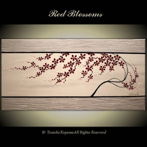 Original Modern Art  Painting on Gallery wrapped Canvas 48&quot; x 24&quot;, Home Decor, Wall Art ---Flowing Red Blossoms---