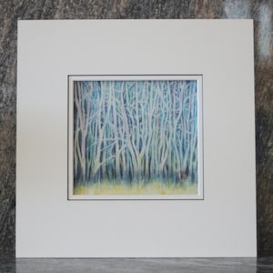 Origineel schilderij op papier, "Forest", kunst aan de muur, traditionele Japanse kunst van Tomoko Koyama 6,5" x 6" schilderij met 12" x 12" matboard