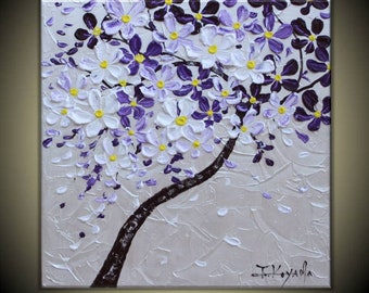 Original Modern Art  Painting on Gallery wrapped Canvas  Home Decor, Wall Art  --Purple & White Blossoms--