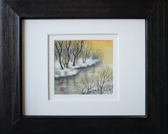 Trees snow and water, Framed art work, Traditional Japanese art by Tomoko Koyama