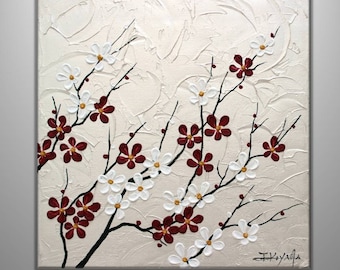 Original Modern Art  Painting on Gallery wrapped Canvas  Home Decor, Wall Art  --Japanese Plum Blossoms--