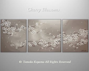 Original Acrylic Impasto Modern Abstract  Painting on  Gallery wrapped Canvas 48 x 20 Home Decor,--- Cherry Blossoms----