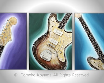 Original Painting on Canvas 24" x 48" ---Fender Jazzmaster--- Home Decor, Wall Art by Tomoko Koyama