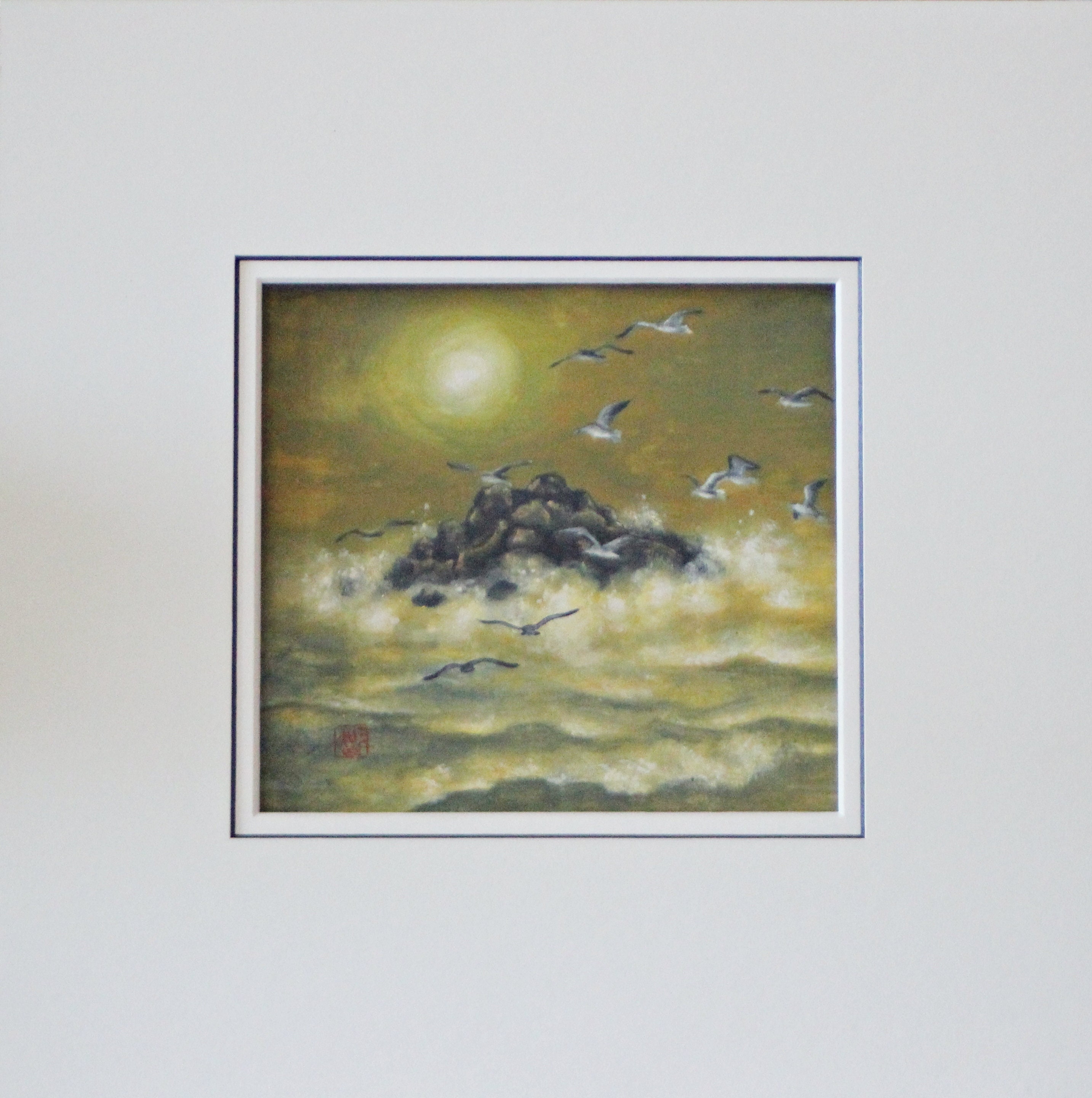 オリジナル日本画「海の岩」、日本美術（6.5インチ×6インチ） - Etsy 日本