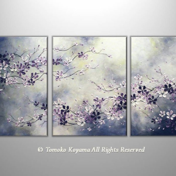 MADE TO ORDER lila Kirschblüten von Tomoko Koyama Original moderne Impasto Blume Kunst Malerei 54 Home Decor, Wandkunst