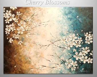Original Impasto Modern Abstract Art  Painting on  Gallery wrapped Canvas 40" x 30", Fine Art, --- Cherry Blossoms #101-