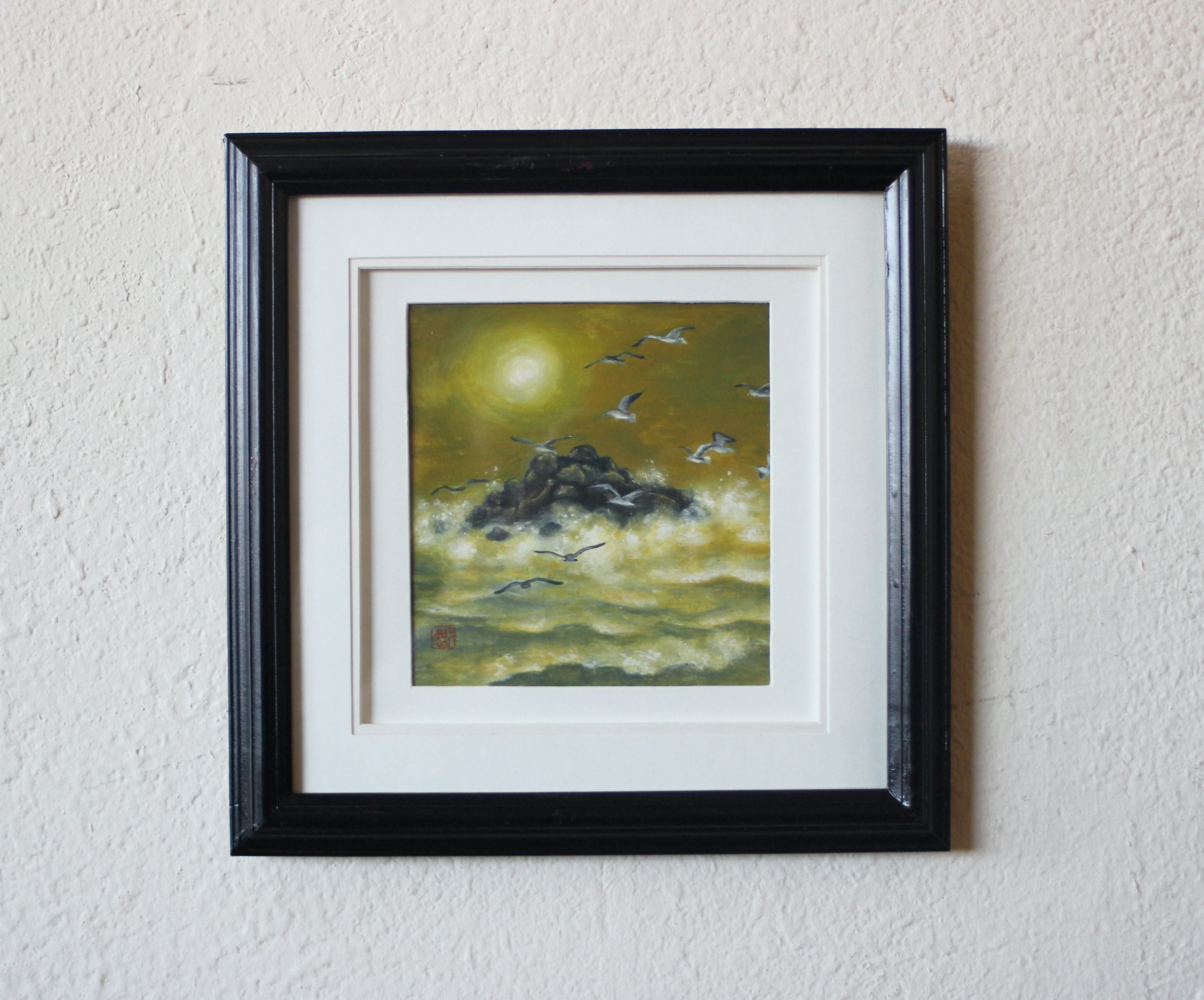 オリジナル日本画「海の岩」、日本美術（6.5インチ×6インチ） - Etsy 日本