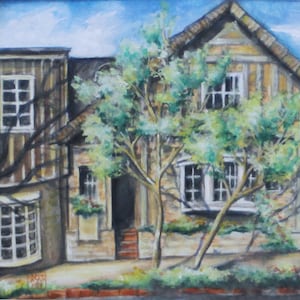 Origineel schilderij op papier, kunst aan de muur, traditionele Japanse kunst van Tomoko Koyama 6,5" x 6" schilderij met 12" x 12" matboard