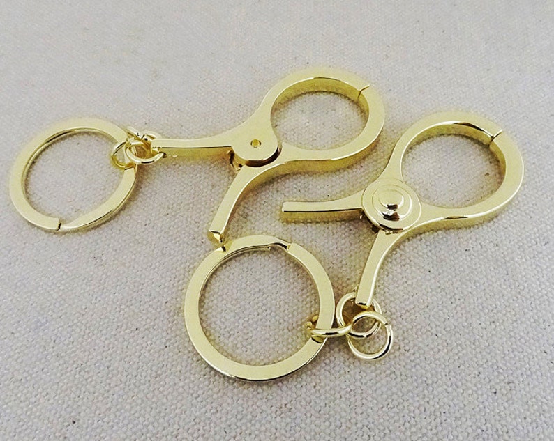 2pcs gold key ring clasp key chain ring round Pendant Large Etsy