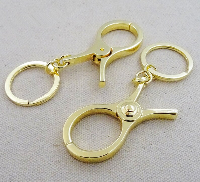 2pcs gold key ring clasp key chain ring round Pendant Large Etsy