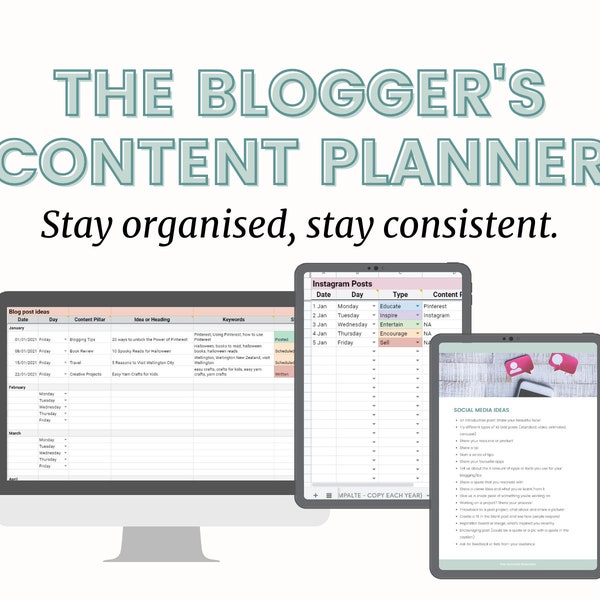 2024 Digital Blog Planner | Blogging Content Planner | Social Media and Blog Post Ideas | Content Calendar for Content Creators & Bloggers