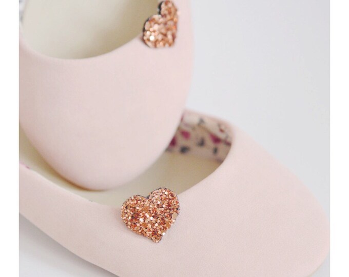 Copper Heart Shoe Clips Tiny, Mini Sparkly Rose Gold Wedding Bridesmaid
