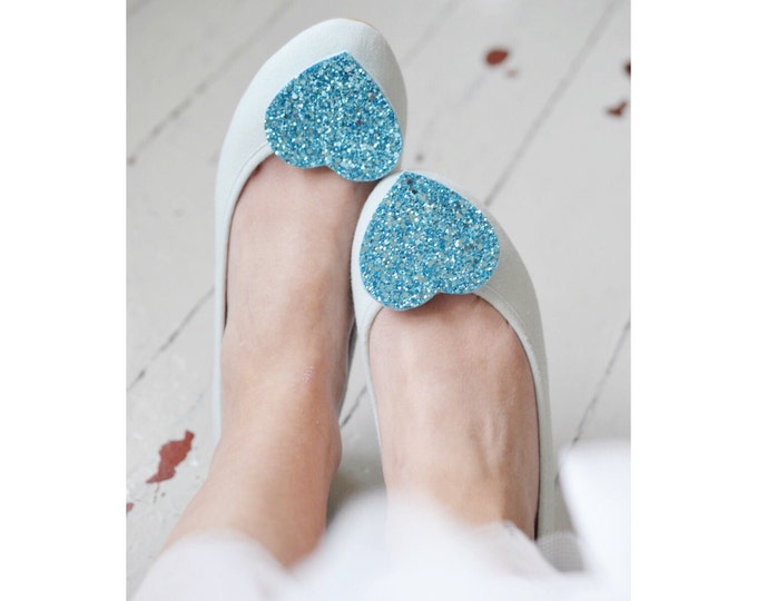 Aqua Shoe Clips, Glitter Heart Shoe Clips, Turquoise Shoe Clips Etsy