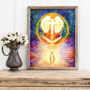 The Holy Trinity & Mary, Watercolor, Giclée Fine art Print