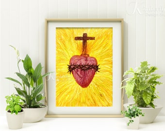 Sacred Heart, Alcohol Ink, Giclée Fine Art Print