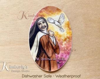 St. Teresa of Avila - 3 x 2" Vinyl Sticker- decal, water bottle decor, Confirmation Gift