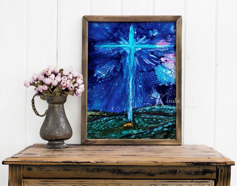 Star of Bethlehem, Alcohol Ink, Giclée Fine art Print image 1