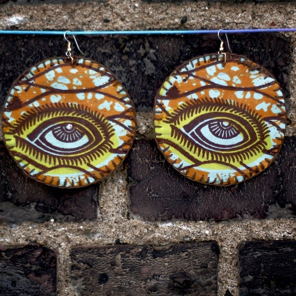 African print eyes embroidered textile fabric earrings