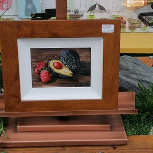 Original Framed Still Life Oil Painting of Avocados & Strawberries