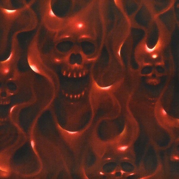 Skulls on Fire (6557C), By The Yard, Alexander Henry Fabric, Red and Black, Goth Punk Rock, Cotton Fabric