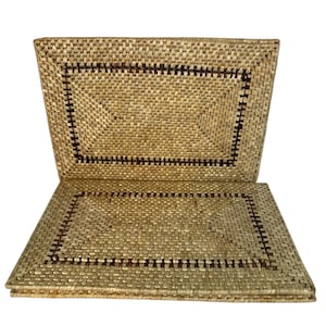 Handwoven Rattan Placemats Set of 4 Rectangular 12x18 Natural Boho Coastal Farmhouse Table Decor Woven Dining Mats