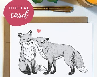 Sweet Fox Card Printable for Your Loved One, Cute Valentines Card, Birthday Card, Anniversary card | Digital Download