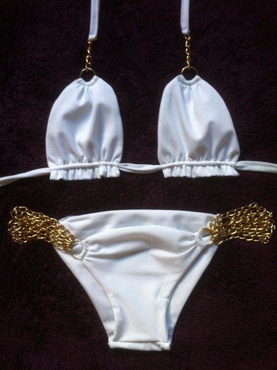 Items similar to Extra Sexy White & Gold Chain Bikini on Etsy