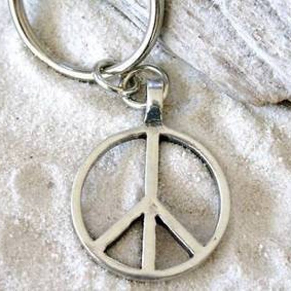 Pewter Peace Sign Love Hippie Yoga Namaste Meditation Keychain Key Ring (57G-KC)