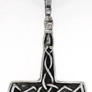 Pewter Thor&#39;s Hammer Mjolnir Norse Viking Pendant on Leather Necklace (23A)