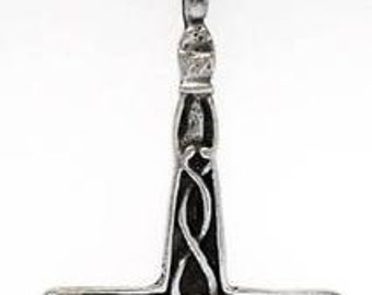 Pewter Thor's Hammer Mjolnir Norse Viking Pendant on Leather Necklace (23A)