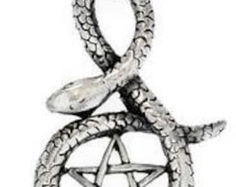 Zinn Schlange Pentagramm Gothic Pagan Wicca Pentakel Anhänger (30F)