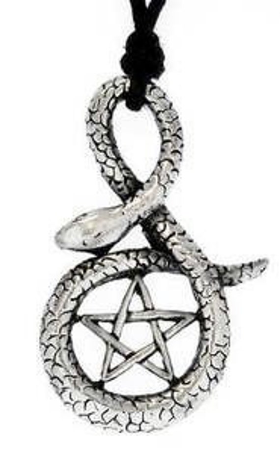 Wicca Neo pagano Ouroboros Serpiente Con Pentagrama Colgante Collar/Plata Maciza