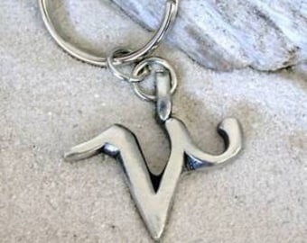 Pewter Capricorn "The Goat" Zodiac Astrology Sun Sign of December January Keychain Key Ring (28F)