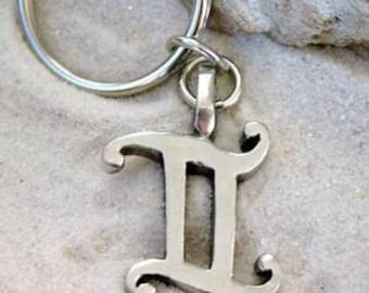 Pewter Gemini "The Twins" Zodiac Astrology Sun Sign of May June Keychain Key Ring (27E)